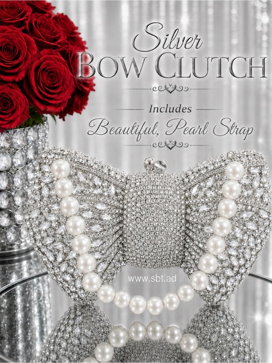 Sparkling Bling Things Handbags - NEW Bow Clutch Purse Sparkling Bling Crystal Rhinestone Bag With Pearl Strap